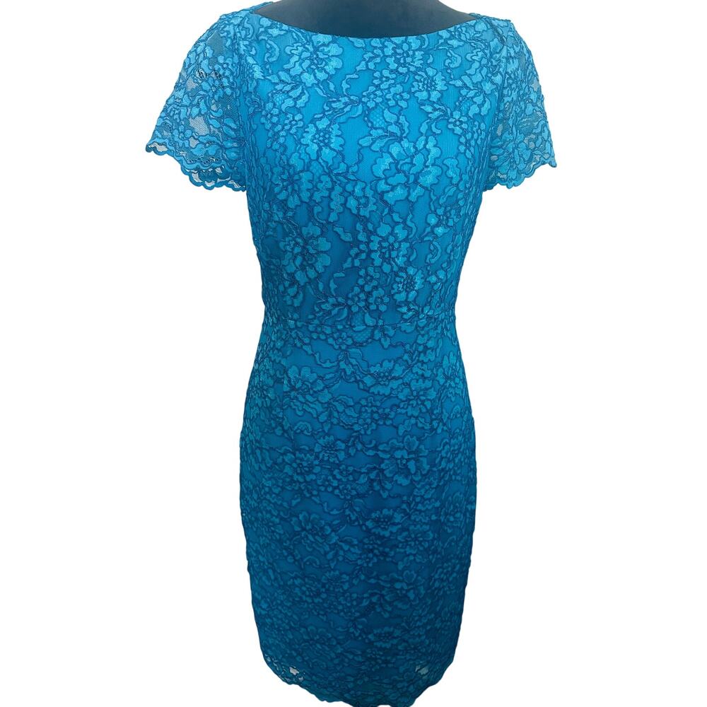 Diane von Furstenberg DVF Ainsley Lace Sheath Dress Size 8 Blue Teal Cocktail